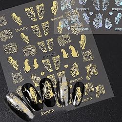 Gold Animal Nail Art Stickers, Butterfly Leopard