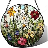 DASTOLL Stained Glass Window Hanging, Colorful Wildflowers Plant Scenery Suncatcher for Doors Window Home White Green Sun Catchers Decor Mother's Day Birthday Gifts for Women, Men Mom 6.3 in