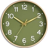 Roymnie 8 Inch Wall Clock, Battery Operated Silent Non Ticking Green Analog | Green &amp; gold modern analog; large 3D easy-read dial for kitchen, office, bathroom &amp; bedroom; 1 AA battery (not included)