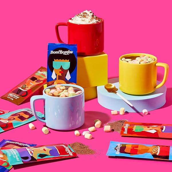 BOMBOMBS HOT CHOCOLATE MIX GIFT SET, MODERN AND FUN PACKAGING, 10 UNIQUE FLAVORS INCLUDE ROCKY ROAD, PEPPERMINT SWIRL, GINGERBREAD, SALTED CARAMEL DONUT AND MORE, HOT CHOCOLATE PACKETS, SET OF 40