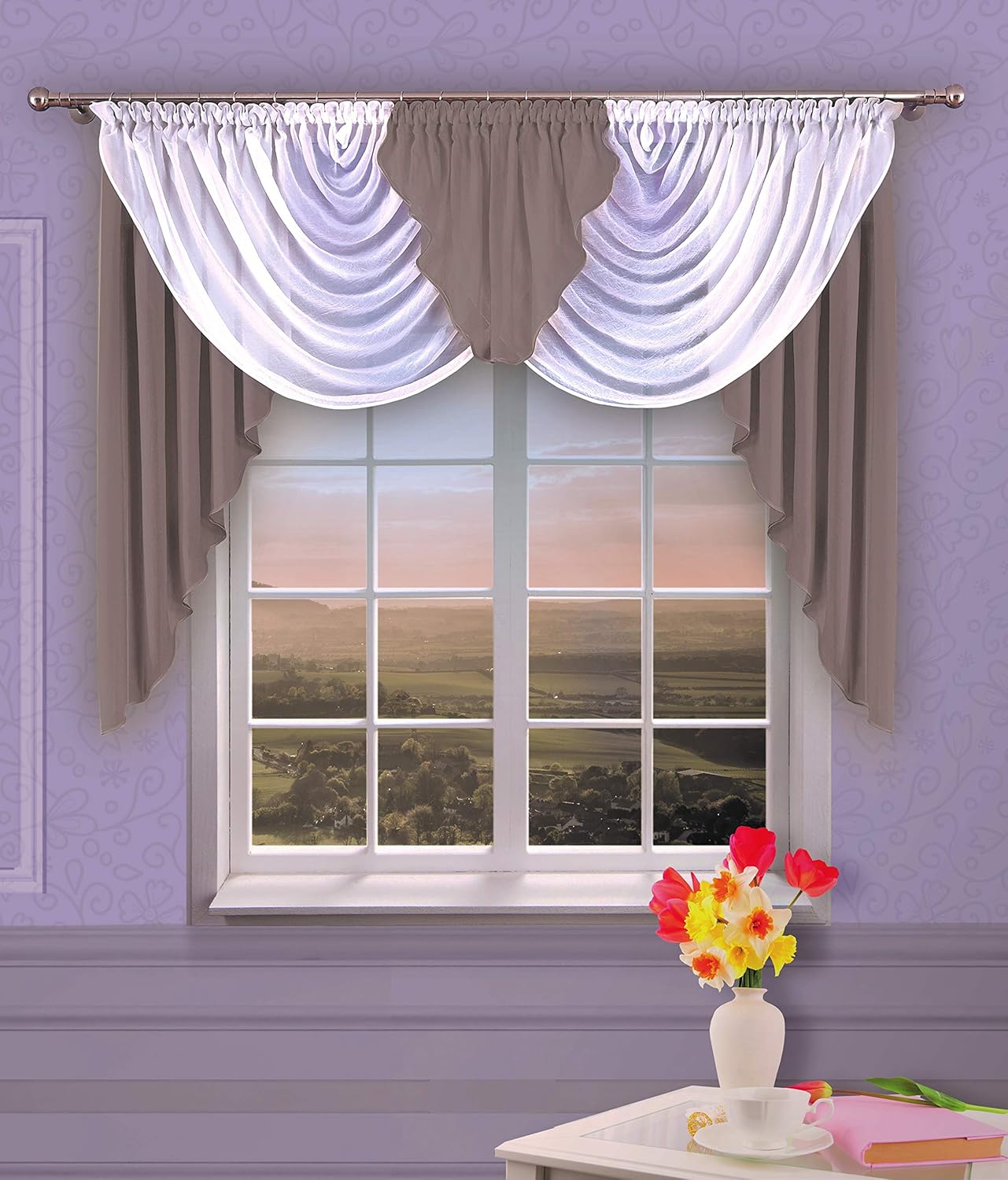 Amazon.de All 4 Decor Gardinen Bogen kurz Store Vorhang knittern Voile