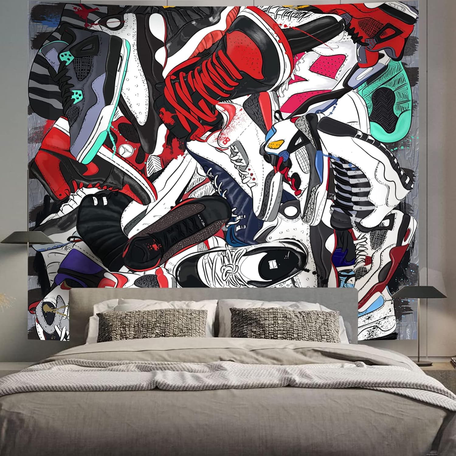 Tapestries - ETSKOM Sneaker Poster Tapestry Basketball Shoes Tapestry Sneaker Party Decorations Photo Backdrop Sport Tapestry For Men Teen Boys Wall Backdrop For Bedroom 36x48in