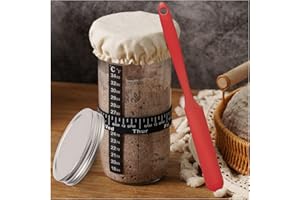 FyndraX Sourdough Starter Kit Jar - Easy Fermentation 24 oz Glass Jars with Date Marked Feeding Band, Scraper, Thermometer and Cloth Cover Nature Sour dough Bread Baking Tools