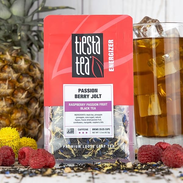 TIESTA TEA – PASSION BERRY JOLT | LOOSE LEAF | RASPBERRY PASSION FRUIT BLACK TEA | PREMIUM CAFFEINATED BLACK BLEND | MAKE HOT OR ICED & BREWS UP TO 25 CUPS | 1.5 OUNCE RESEALABLE POUCH