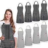 JaGely 8 Pcs Cotton Cooking Aprons for Women Men with 2 Pockets Adjustable Bib Waterproof Bulk Aprons Adult Kitchen Striped Unisex for Cooking Cleaning Painting Serving