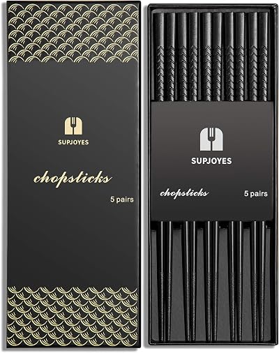 SUPJOYES 5 Pairs Fiberglass Chopsticks Dishwasher Safe Japanese Chinese 9.5 Inch