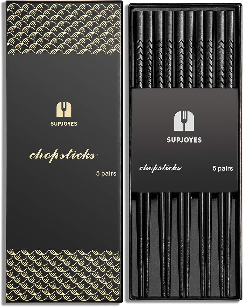 SUPJOYES 5 Pairs Fiberglass Chopsticks Dishwasher Safe Japanese Chinese 9.5 Inch