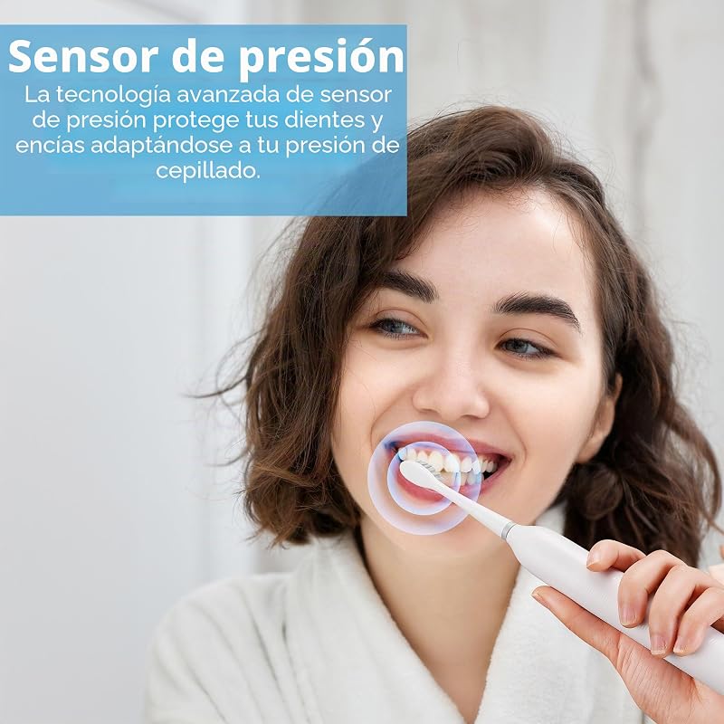 Escova de dentes sónica recarregável para adultos, 5 modos de limpeza, escova elétrica, sensor de pressão, 6 cabeças de escova, bateria de 60 dias, temporizador inteligente