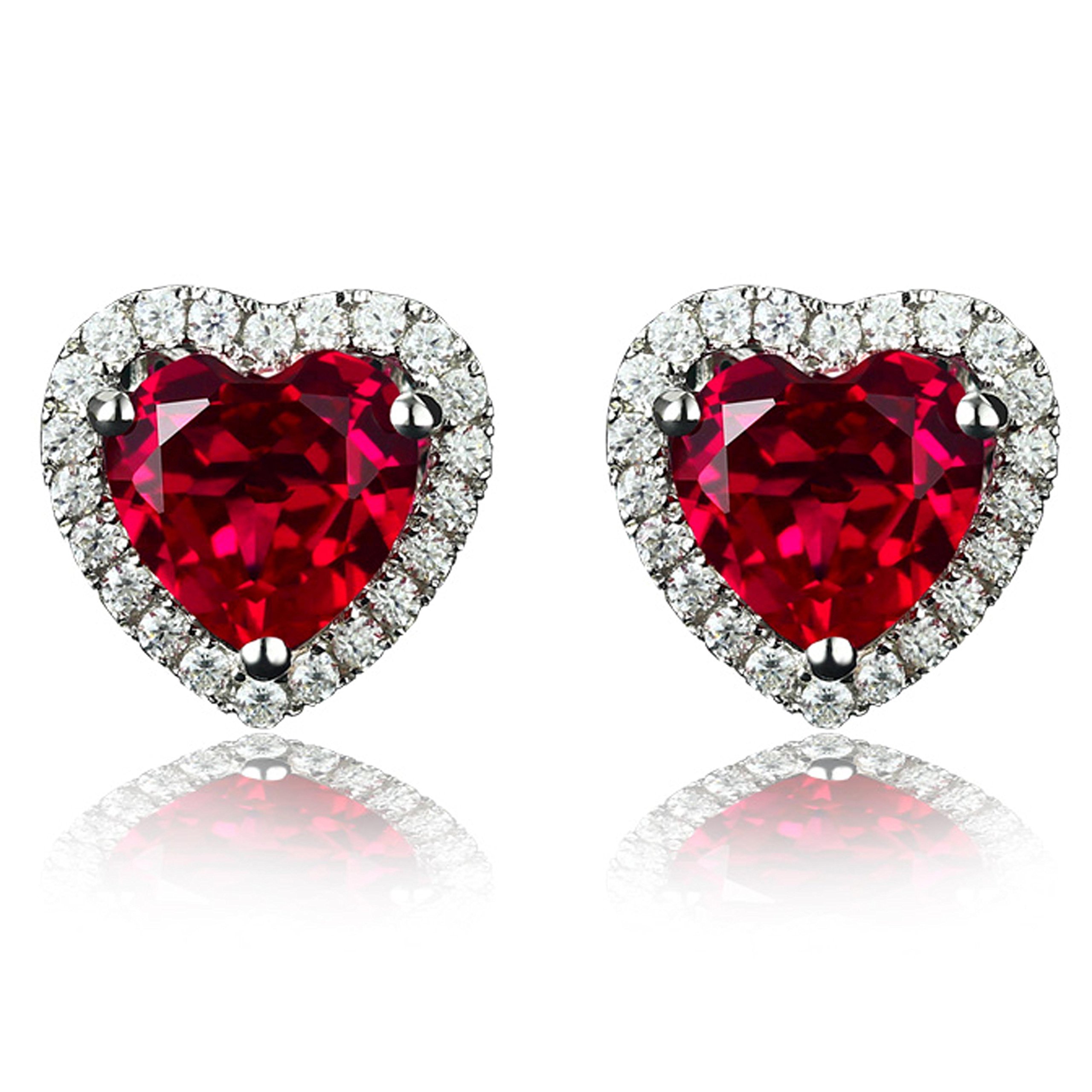 Navachi 925 Sterling Silver 18k White Gold Plated 4.5ct Heart Ruby Az9131e Stud Earrings