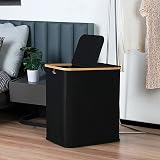 efluky 140L Laundry Basket with Lid 2 Compartments Removable Bags Black view 6