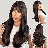 Amazon.com : N NAYASA Dark Brown Wig with Bangs Brown Wigs for