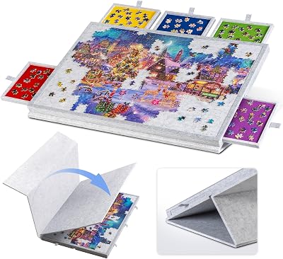 LAVIEVERT Tilting Puzzle Board 1000pc Light Gray Felt Stand Cover 5 Drawers