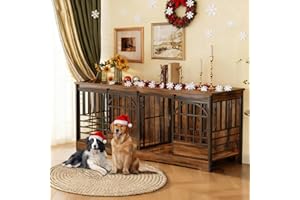 COZPAW 78 Inch Double Dog Crate Furniture, Extra Large Dog Kennel Indoor with Divider, Heavy Duty Dog Cage for 2 Dogs, Decorative Wooden Dog House Decorative Table TV Stand, Pet House for XLarge Dogs,Brown