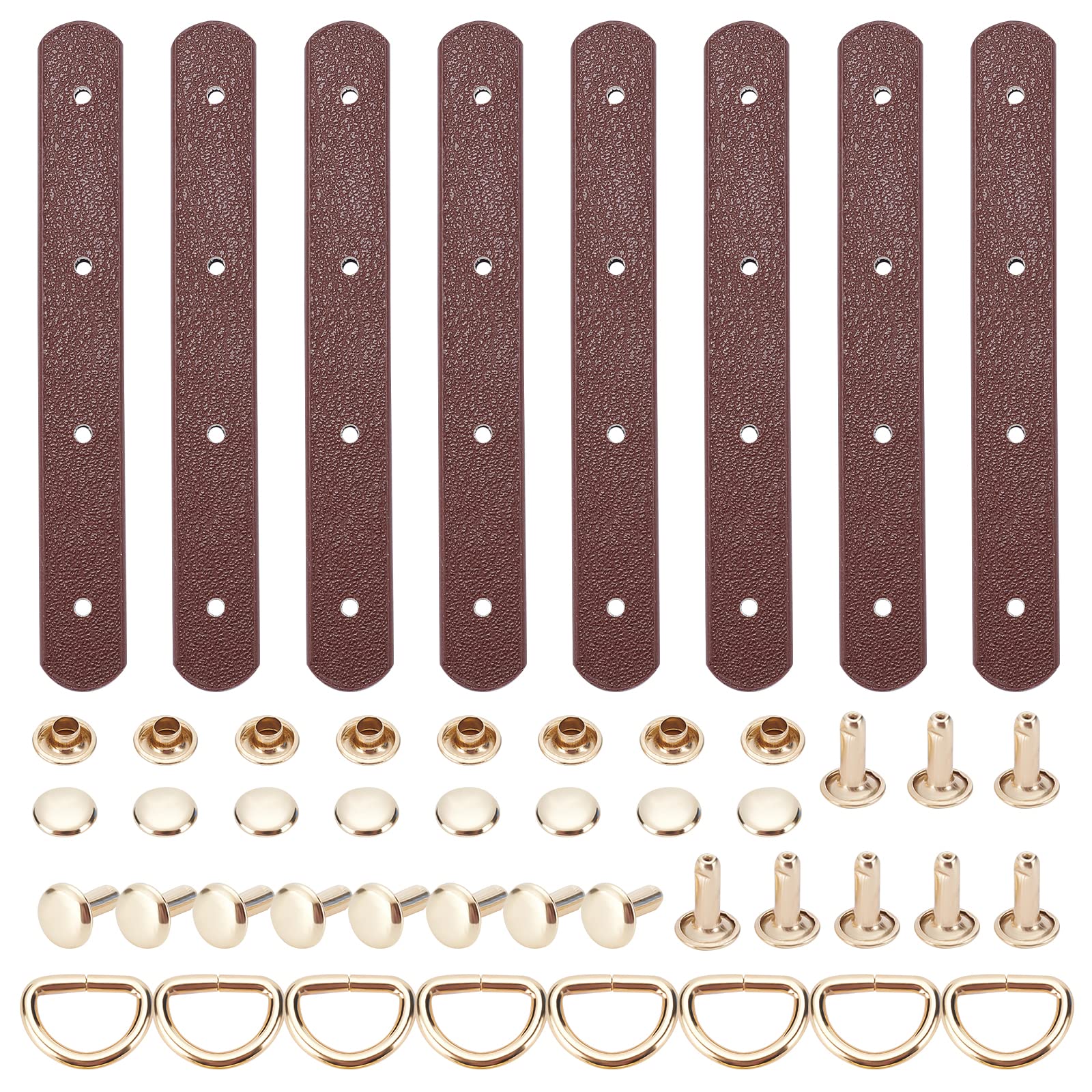 WADORN 4 Sets Leather Bag Suspension Clasp Kit, Metal Bag Buckles Bag Strap Connector Handbag Chain Link Clasps Including Leather Strap D Ring Leather Craft Purse Hardware Supplies, 9.5x1.3 CM, Brown