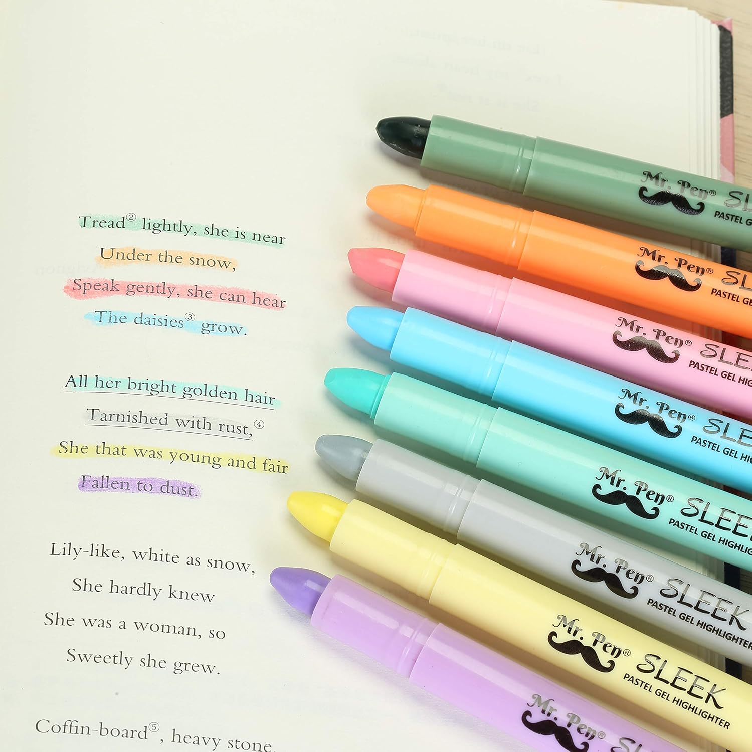 Mr. Pen- Bible Highlighters, Pastel Gel Highlighters, 8 Pack, Assorted Colors, Bible Highlighters No Bleed, Pastel Highlighter, Gel Highlighters, Pastel Highlighter Set, Dry Highlighter, Bible Markers : Office Products