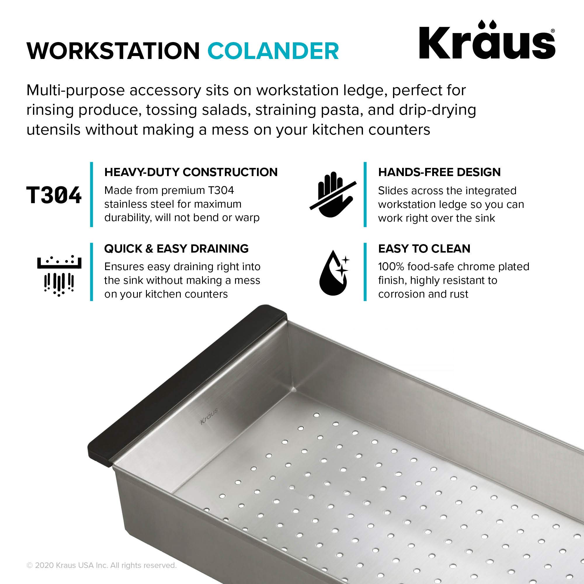 KRAUS Stainless Steel Colander for Workstation Kitchen Sink, CS-6