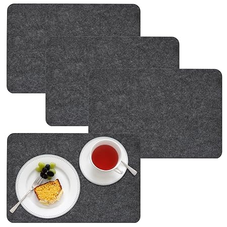 dunedesign 4 Extra-Dicke Filz Tischsets 43x30x0,5cm Edle Platzsets Platzdeckchen Tisch-Unterlage Filzunterlage Grau