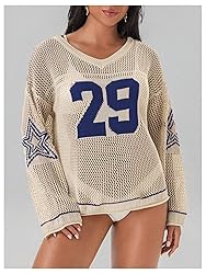 BEAUDRM Women's Number Letter Graphic Sweater