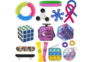 ZCOINS Sensory Fidget Toys Infinity Cube Pack, Stress Anxiety Relief Set for Adults, Dice Spiky Sensory Ring Pop Fidget Keych