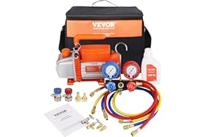 VEVOR 1/5 HP 3.5 CFM AC Vacuum Pump and Gauge Set, Single Stage Rotary Vane HVAC Air Vacuum Pump A/C Refrigerant Kit Manifold