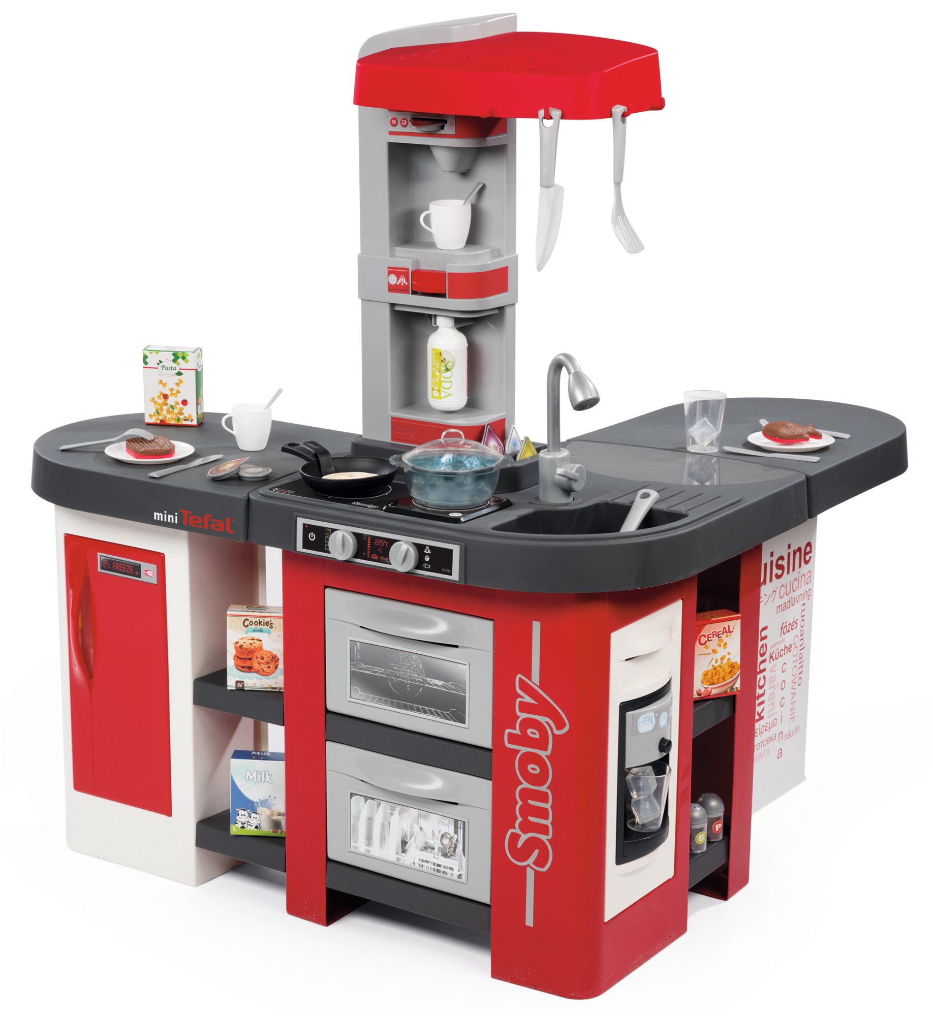 SMOBY- Kitchen Studio XXL Bubble with 38 Accessories, simulates the effect of boiling water, refrigerator, oven, dishwasher, ice dispenser, coffee machine, 7600311025