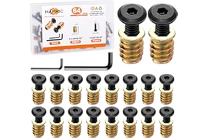 HAPRIC 32 Sets Threaded Inserts for Wood Furniture Screws - 1/4-20 x 25/32" Inserts and Bolts - Hex Socket Drive - 1/4-20 x 19/32" Screw-in Nuts