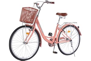 Cyclist Sawyer 24/26in Beach Cruiser Bike for Women, Adults Bicycle Single Speed, Bicycle for Women with Basket & Steel Rack, Women's Bike for Commuting, Step Through City Bike for Adults