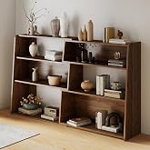 Cuzobro Expandable Bookshelf with Solid Wood Core, 3-Tier Ladder Bookcase, Extendable Corner Shelf for Small Space in Living Room, Study, Bedroom, Walnut