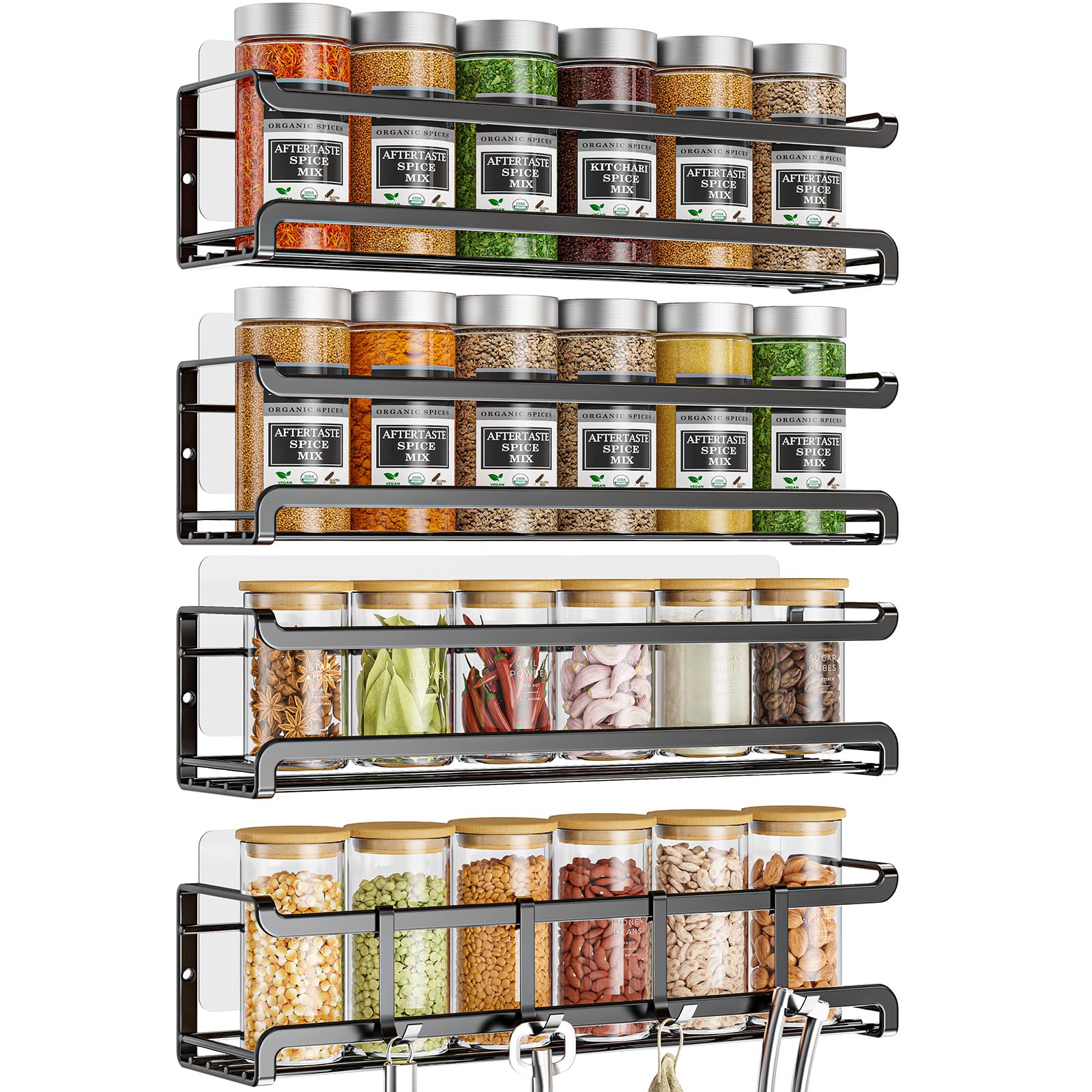 Photo 1 of Bunoxea Spice Rack Wall Mounted 4 Pack,Space-Saving Spice Organizer for Spice Jars and Seasonings,Screw or Adhesive Hanging Spice Rack Organizer for Your Kitchen Cabinet,Pantry Door,11.41x2.75x2.75in