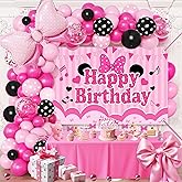 Pink Birthday Party Supplies - Pink and Black Balloon Arch Garland Kit Decorations,Backdrop for boys Kids