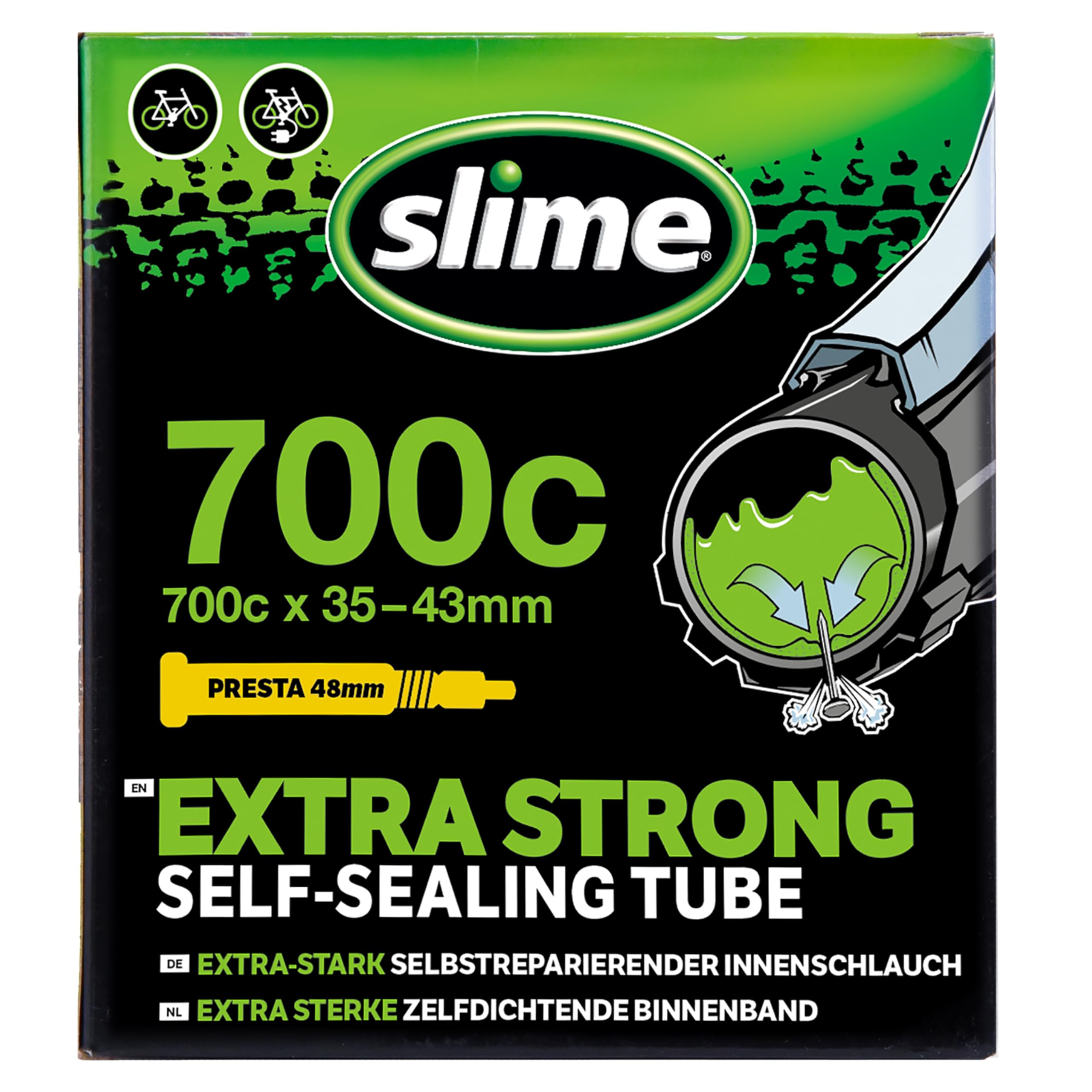 Slime 30102 Bike Inner Tube with Slime Puncture Sealant, Self Sealing, Prevent and Repair, Presta Valve, 700c x 35-43mm