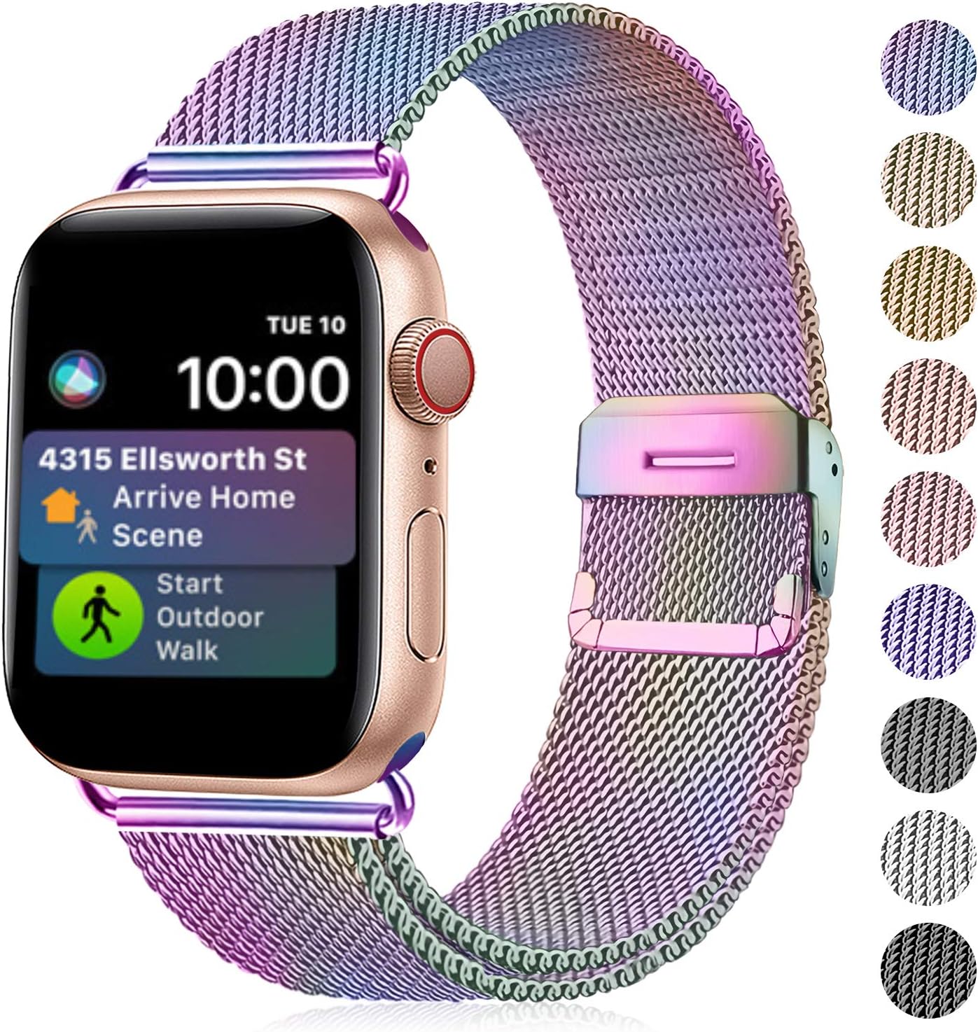 Funbiz Metal Strap Compatible with Apple Watch 38mm 40mm 42mm 44mm, Flexible Breathable Stainless Steel Mesh Bracelet Smartwatch Replacement Band for iWatch Series SE 6 5 4 3 2 1, 42mm/44mm-Colorful