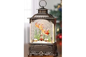 Blansong Christmas Snow Globe Lantern Santa Claus Christmas Eve Decorations Gifts Auto Snowfall Glitter Music Collection Church Snowy Village with 6H Timer USB/Battery Powered 10.2 inch