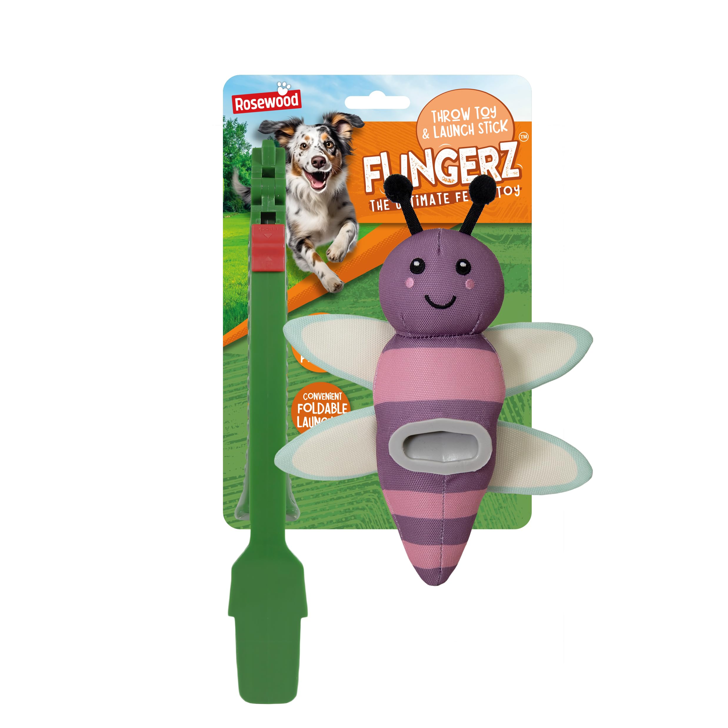 Rosewood Flingerz Dragonfly Dog Toy Launcher – Durable Interactive Fetch Toy for Active Dogs – Long-Distance Throw Flinger for Outdoor Play & Exercise