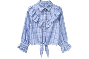 LIONJIE Girls Sleeveless Plaid Button Down Shirt Summer Crop Tops Tie Knot Ruffle Sleeve Shirt Blouse 3-12Y