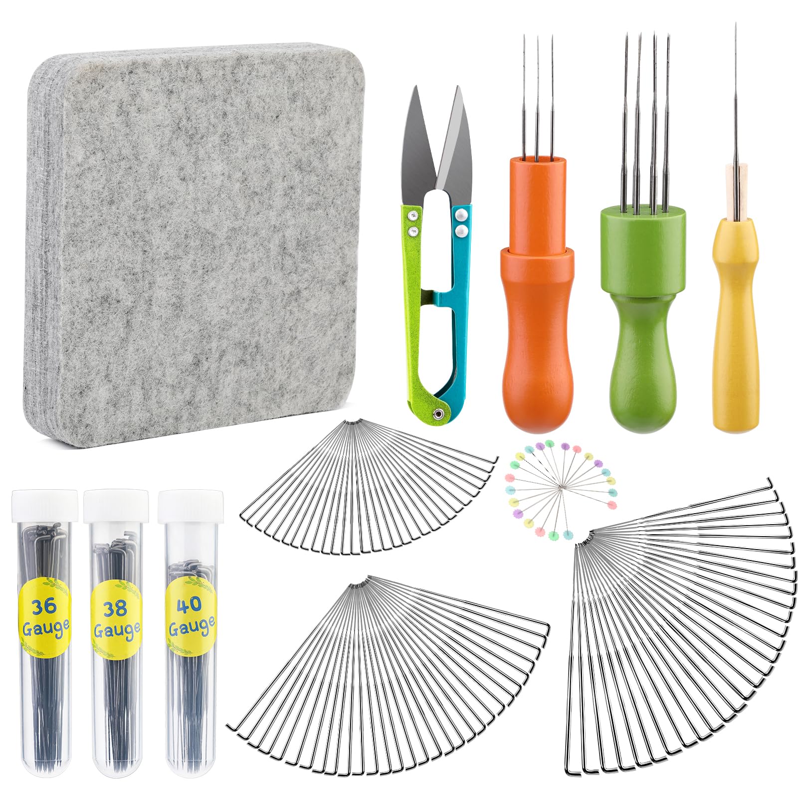 dipeer 126 Pcs Needle Felting Kit, Wool Felting Tool Kit, Felting Needles of 3 Sizes and 3 Models of Wooden Handles with 6"x6" Needle Felting Pad for Beginner DIY Felting Projects — image 1