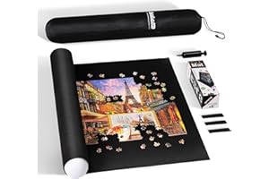 Becko US 2000 Piece Jigsaw Puzzle Mat Roll Up with Black Pump & Drawstring Storage Bag, Black Felt Mat for Easy Transport & Storage, Portable Puzzle Saver for 2000 1500 1000 500 Pieces Jigsaw Puzzles