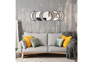 Ata Pleksi Moon Phase Mirror Set, 5 Pieces Home Decor Bohemian Moon Mirror Scandinavian Natural Decor Wall Decorative Mirror for Living Room Bedroom Acrylic Mirror