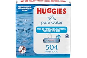 Huggies 99% Pure Water Baby Wipes, Unscented, 9 flip-top packs (3 Packs of 3), 504 Wipes Total, Packaging May Vary