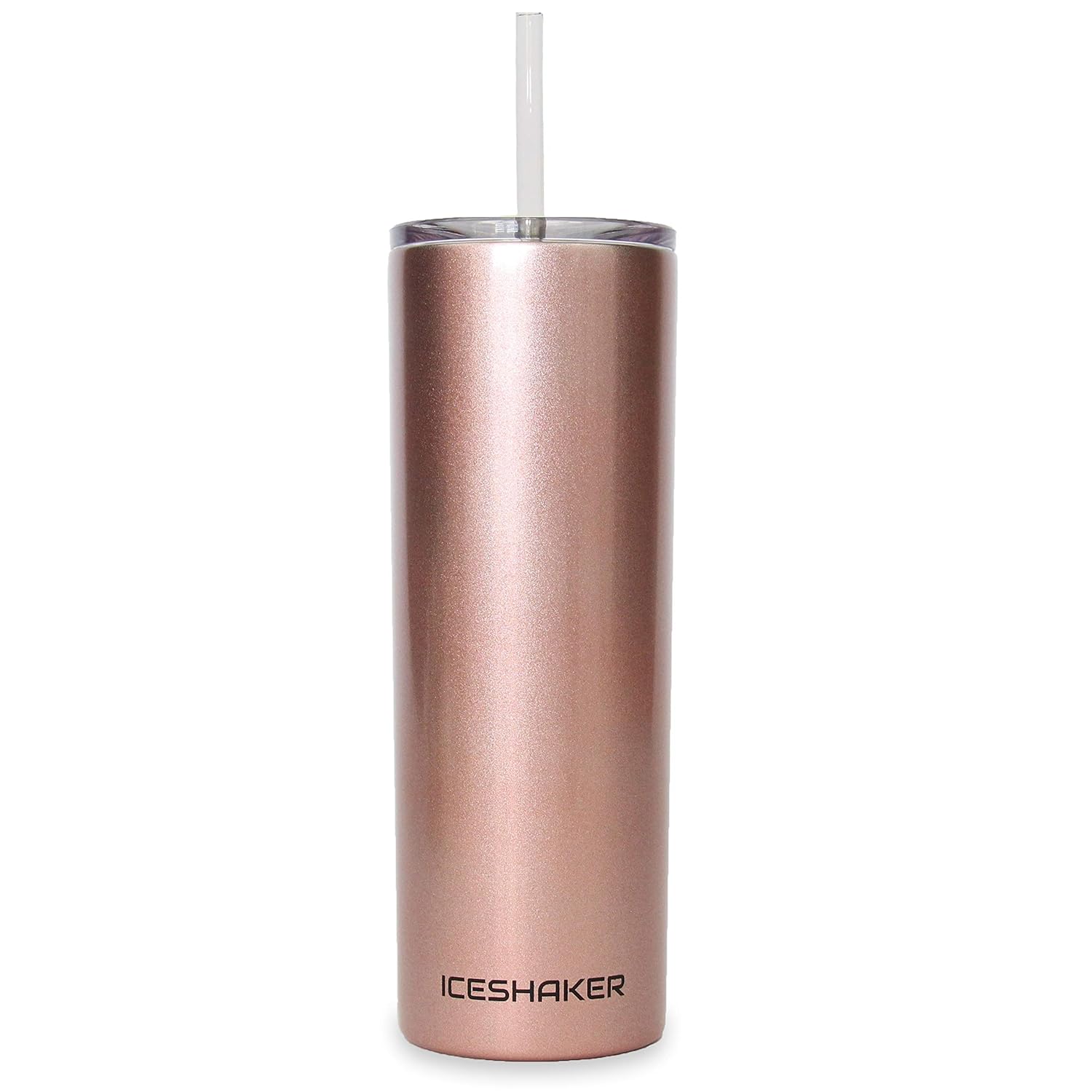 Ice Shaker 20 oz Skinny Tumbler (Gold)- Stainless Steel Tumbler & Insulated Water Bottle With Straw - Vacuum Insulated Tumbler For Hot and Cold Beverages - Tumbler With Lid Holds Ice for 30+ Hours