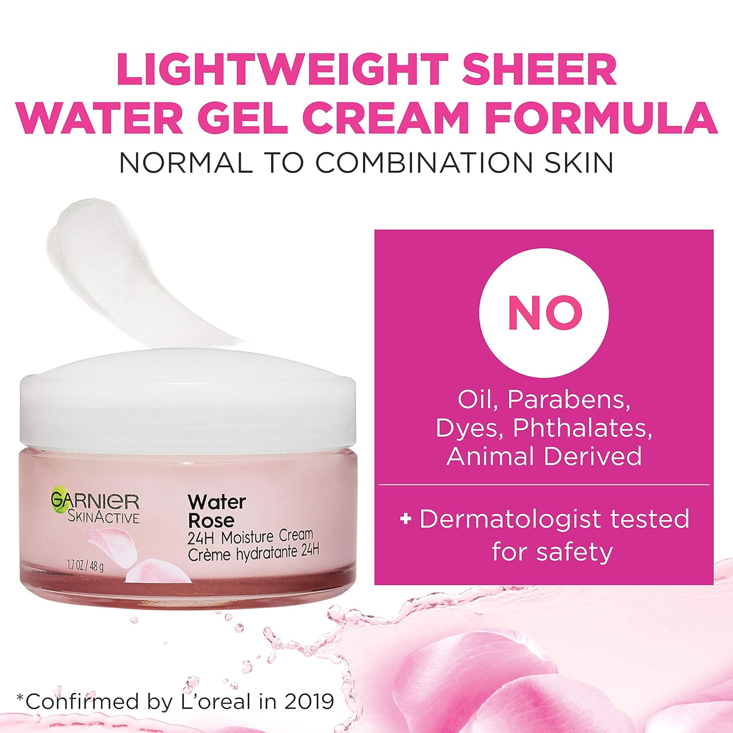 Garnier SkinActive 24H Moisture Cream with Rose Water and Hyaluronic Acid, Face Moisturizer, For Normal to Dry Skin, 1.7 Fl Oz: Beauty