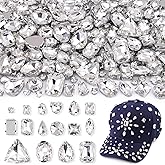 120 PCS White Bedazzling Sew on Rhinestones, Mixed Shape Charms Claw Flatback Glass Rhinestone with Metal Base for Crafting, Large Gems for Clothes Shoes Hats Collars Bags & Sewing Accessories