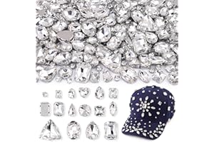 TINKRSTUFF 120 PCS White Bedazzling Sew on Rhinestones, Mixed Shape Charms Claw Flatback Glass Rhinestone with Metal Base for Crafting, Large Gems for Clothes Shoes Hats Collars Bags & Sewing Accessories
