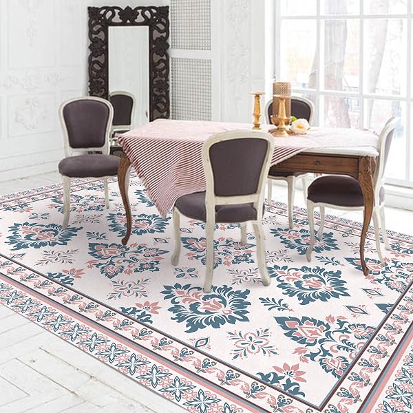 LIVCOZ WASHABLE AREA RUG 5X7 FT, VINTAGE BOHO ELEGANT SOFT NON SLIP LARGE RUGS INDOOR HOME DECOR, LOW-PROFILE FARMHOUSE ENTRYWAY FLOOR CARPET LIVING ROOM BEDROOM KITCHEN DINING ROOM DECORATION