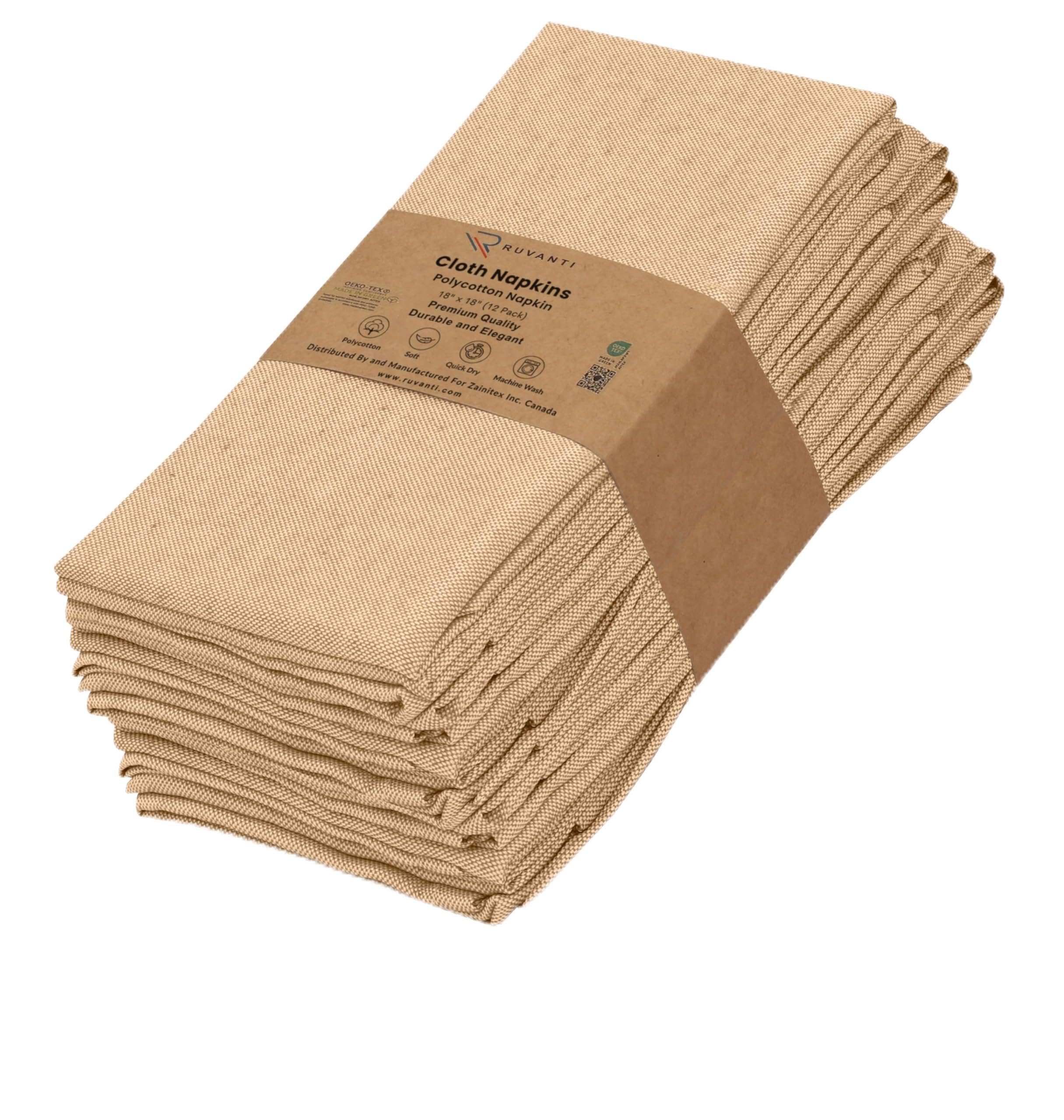 Ruvanti 12 Pack Cloth Napkins 18x18 Dinner Napkins, Soft, Comfortable, Reusable Napkins Durable Linen Napkins, Table Napkins, Poly Cotton Chambray Fabric Napkins for Dinners, Parties, Wedding – Honey