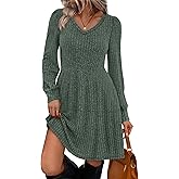 SAMPEEL Womens V Neck Long Sleeve Fall Dresses Baby Doll Casual Sweater Dress Fashion Clothes