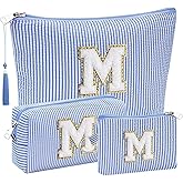 Initial Gifts Travel Cosmetic Makeup Pouch Bags Sets for Purse, 3pcs Stoney Clover Dupes Pouch Makeup Bag, Personalized Cosmetic Bags Set for Women, Make up Bag for Teen Girls 13 14 15 16 17 (M, Blue)