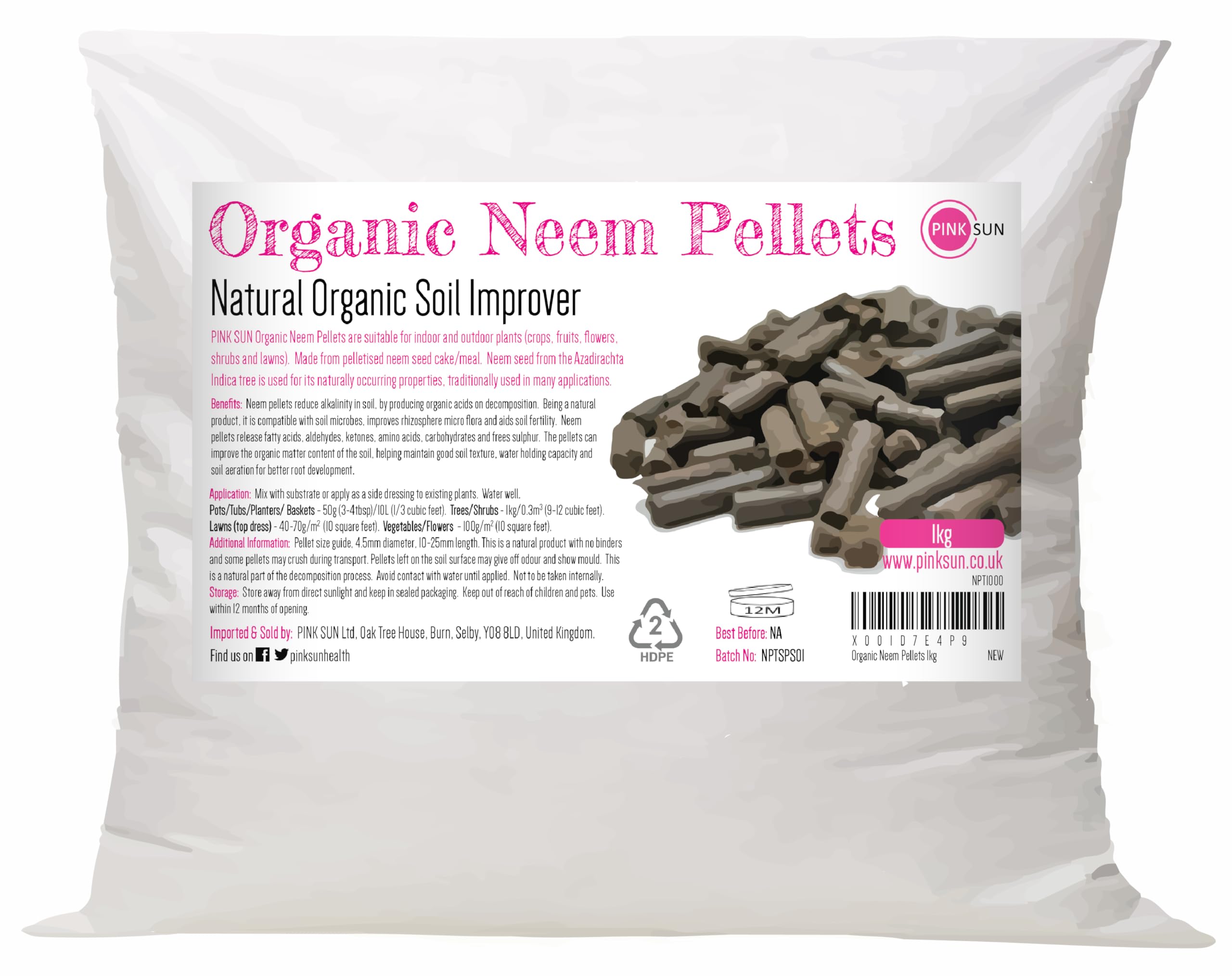 Organic Neem Pellets for Plants 1kg Natural Cake Meal Soil Conditioner to Protect Roots and Support Growth PINK SUN Garden