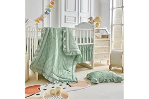AIKASY The Ruffled Shabby Crib Bedding Set for Girls, Baby Quilted Comforter with Fitted Sheet, Bed Skirt, and Pillowcase.