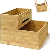 HOMESTEAD 3-Piece Stackable Bamboo Storage Box, Office Desk Organizer, Wooden Boxes for Makeup Drawer Organizer Bathroom, Office Supplies, Kitchen Utensils, Bamboo Storage Containers, Jewelry Tray
